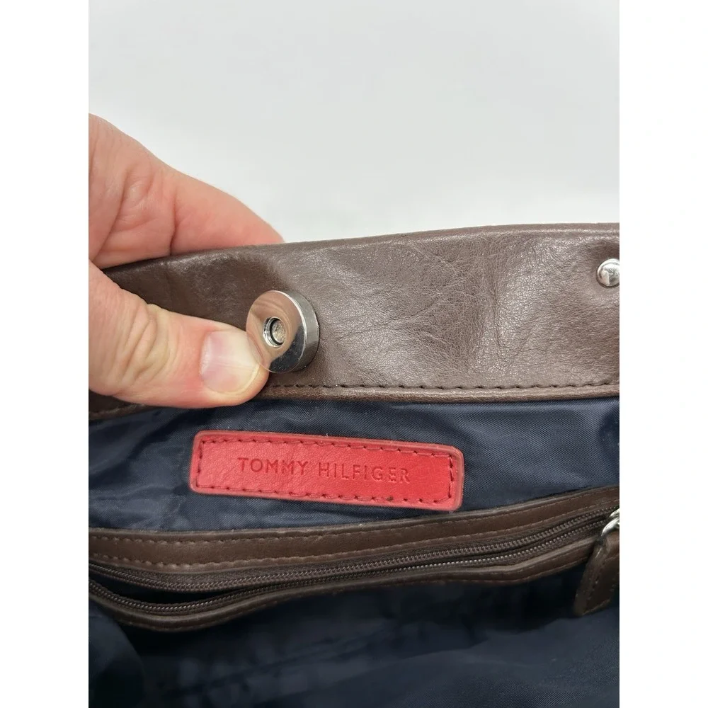 Tommy Hilfiger American Classics Monogram Satchel Handbag Canvas Brown Tote